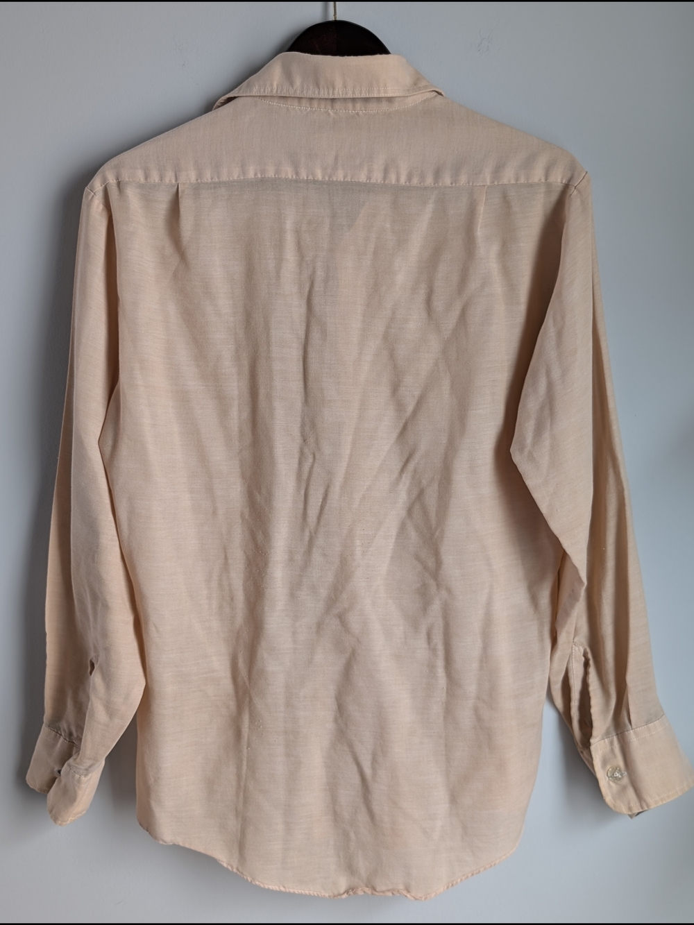 VTG 70s JCPenney MW Shirt Mens Medium Tan Butterfly Collar Contrast Disco Boho - Picture 7 of 15
